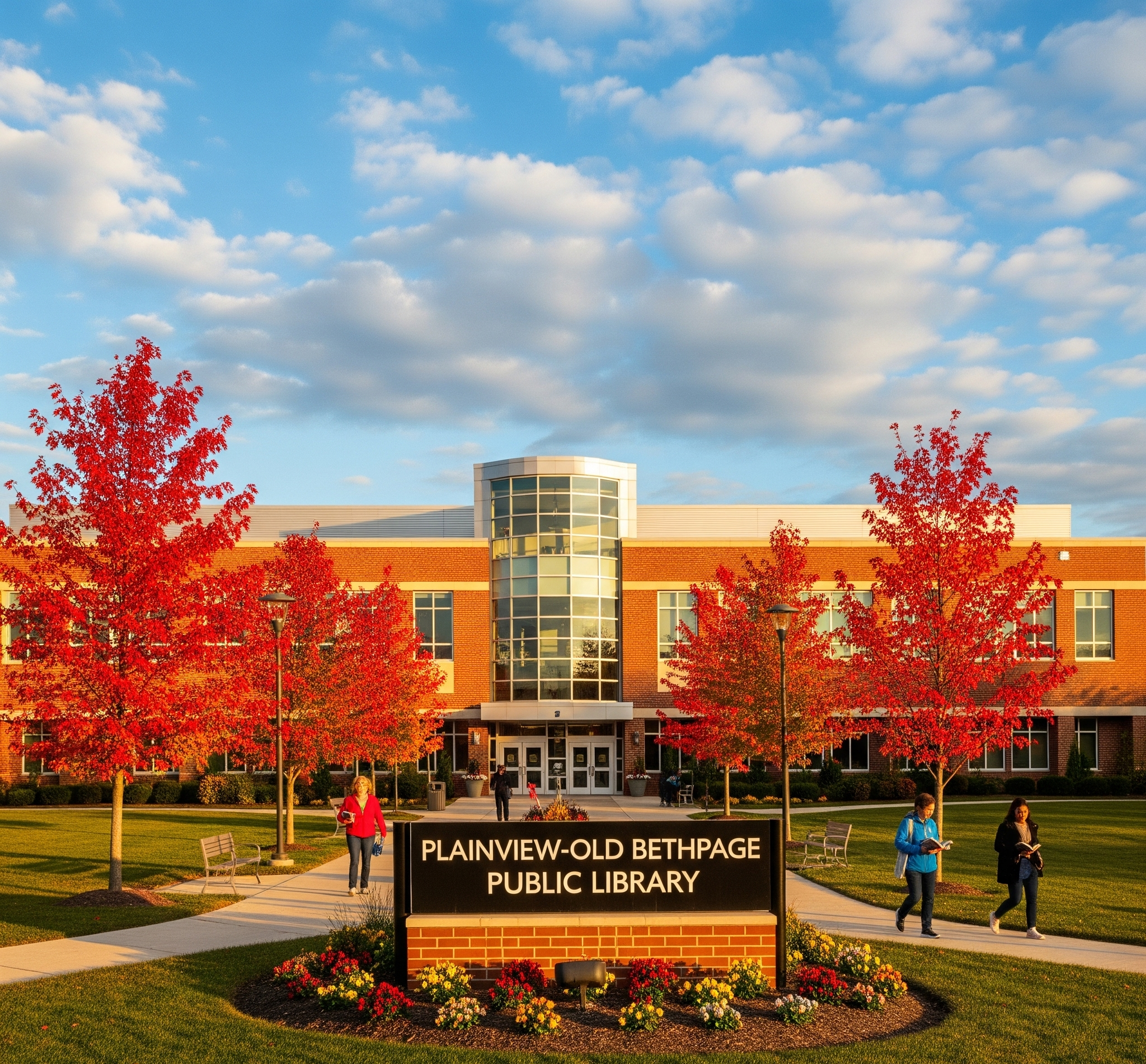 A Scenic Image Of The Plainview Old Bethpage Public Library.